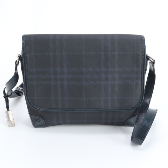 Burberry checked leather and nylon shoulder bag messenger navy blue for men
